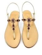 Via Krupp Platinum Purple Laminated Leather Jewel Sandals