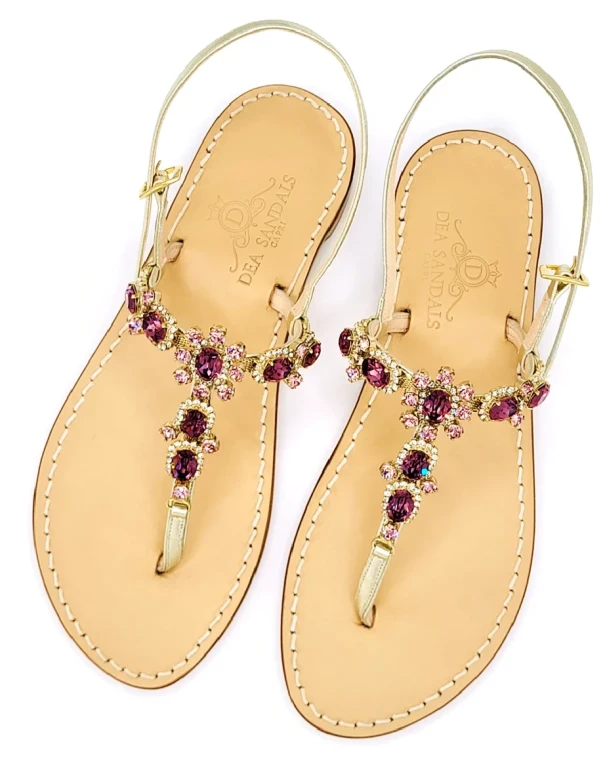 Via Krupp Platinum Purple Laminated Leather Jewel Sandals