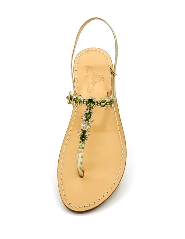 Queen Olive Green Jewel Sandals Platinum-Laminated