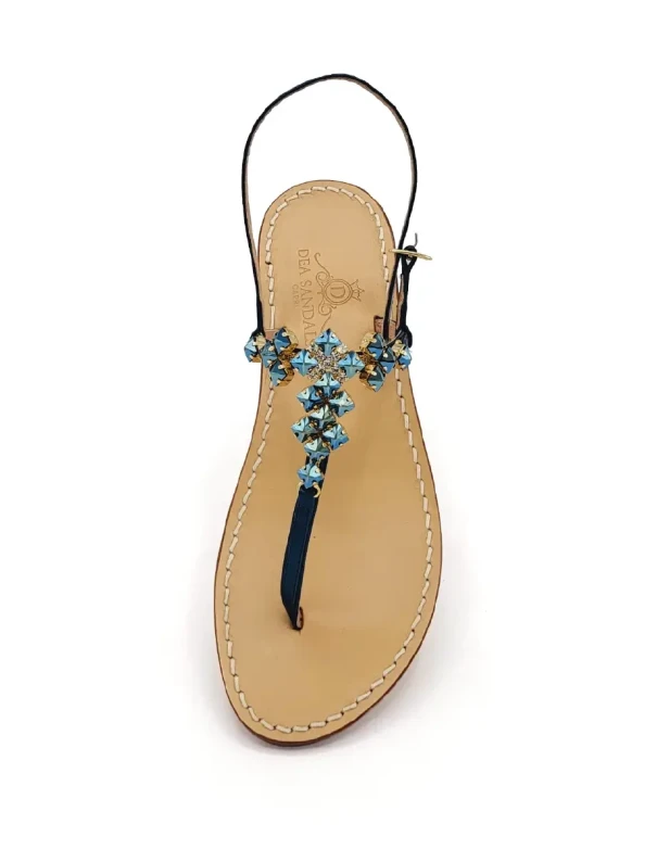 Capri Square LP Sandals in petrol-blue laminated leather