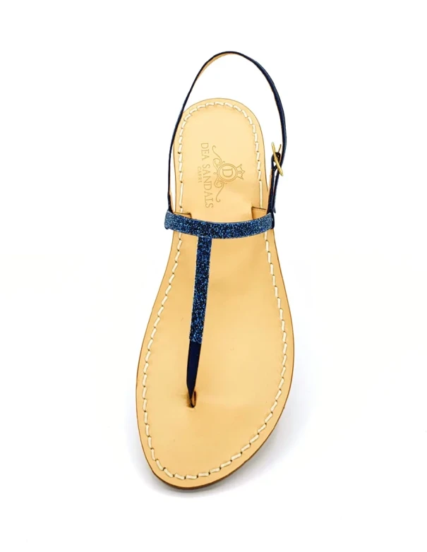 Crystal Fabric Blue Leather Sandals with Swarovski Crystals