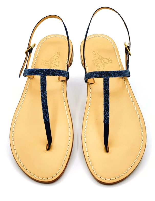 Crystal Fabric Blue Leather Sandals with Swarovski Crystals