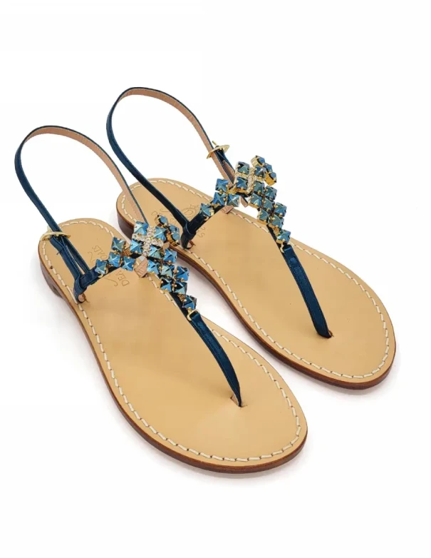 Capri Square LP Sandals in petrol-blue laminated leather