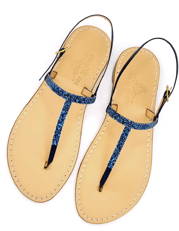 Crystal Fabric Blue Leather Sandals with Swarovski Crystals