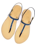 Crystal Fabric Blue Leather Sandals with Swarovski Crystals