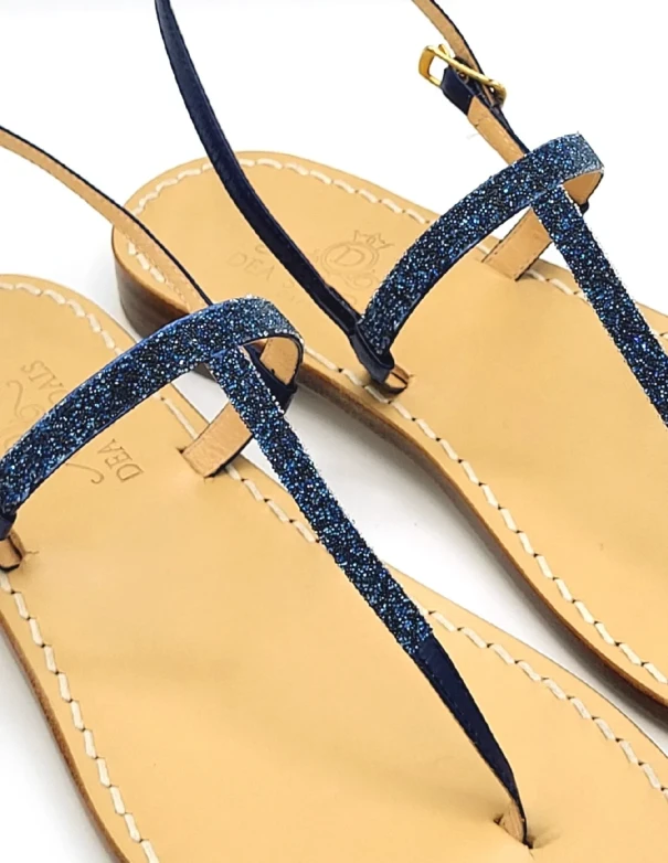 Crystal Fabric Blue Leather Sandals with Swarovski Crystals