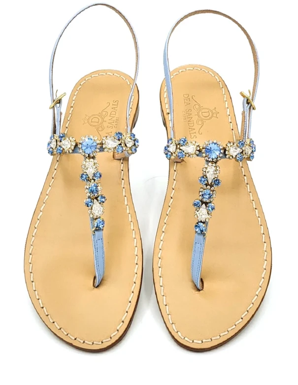 Queen Jewel Sandals in Sky Blue Leather