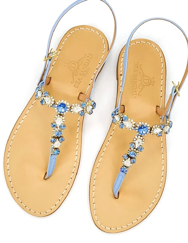Queen Jewel Sandals in Sky Blue Leather