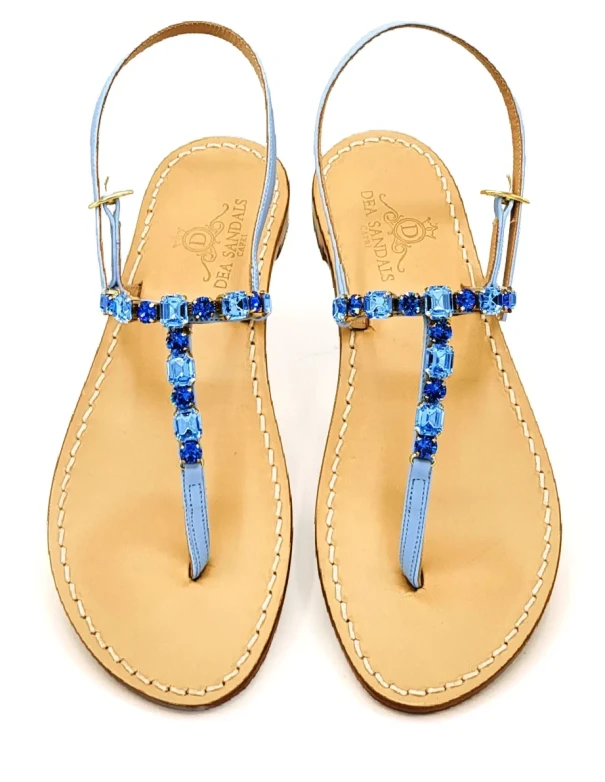 Linear Jewel Sandals in Light Blue Leather