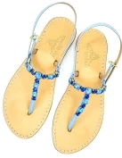 Linear Jewel Sandals in Light Blue Leather