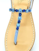 Linear Jewel Sandals in Light Blue Leather