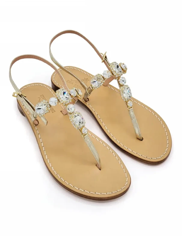Catullo Jewel Sandals in platinum-gold laminated leather