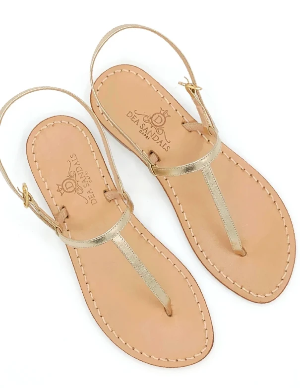 Capri Sandals in Gold Plated Laminate Leather Jewel Sandals