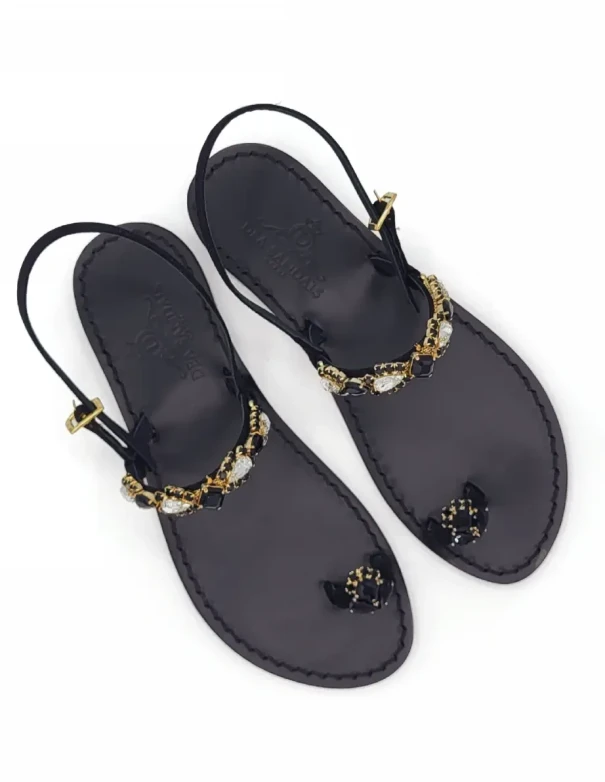 Slim Black Jewel Sandals in black suede
