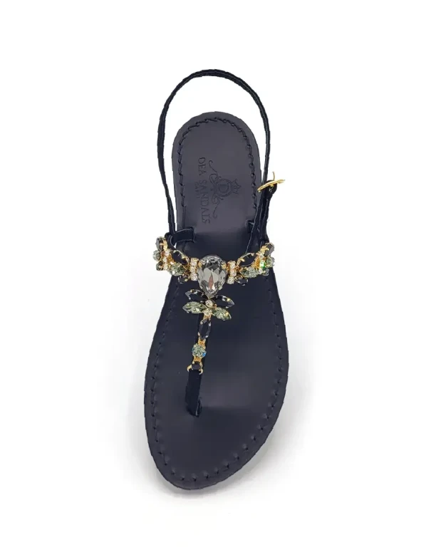 Stella Jewel Sandals in black suede with grey and crystal