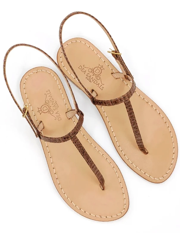 Capri Sandals Brown Python Print, Python Print Leather Strap