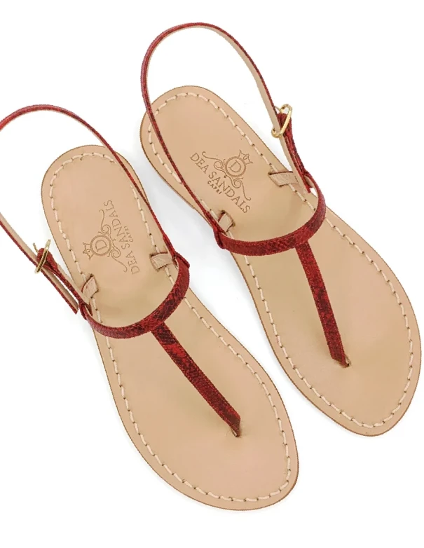Capri Sandals Red Black Python Print Straps, made of python print leather