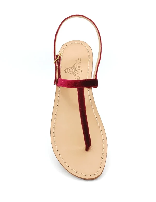 Cherry Colored Velvet Capri Sandals with Cherry Velvet Strap