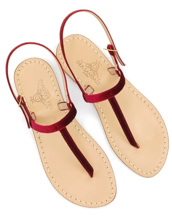 Cherry Colored Velvet Capri Sandals with Cherry Velvet Strap