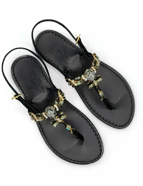 Stella Jewel Sandals in black suede with grey and crystal