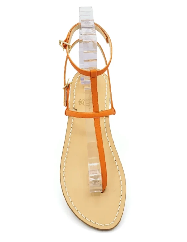 Orange ankle strap sandals with orange leather straps