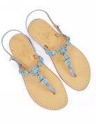 Krupp Jewel Sandals in Light Blue Leather with Leather Soles