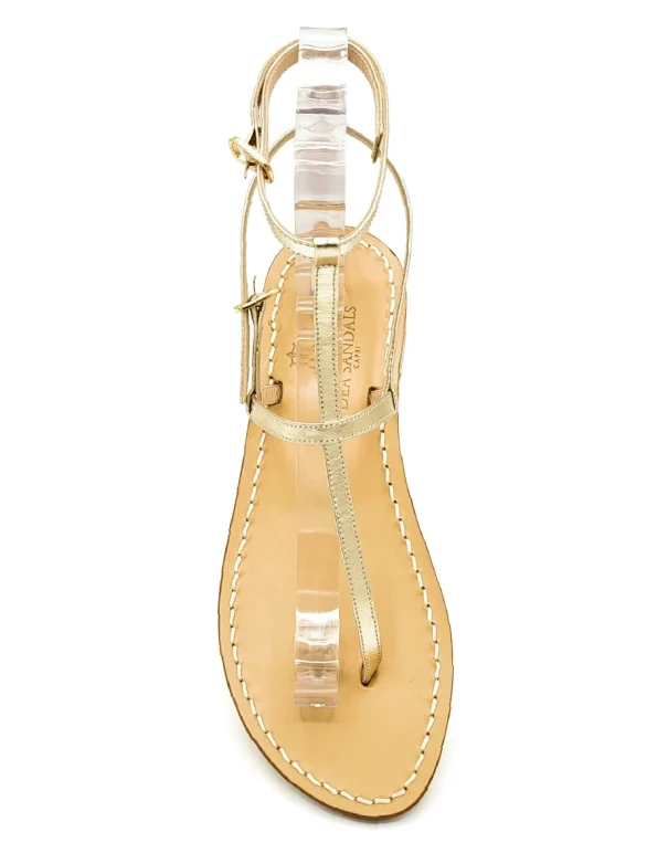 Platinum Gold ankle sandals with laminated leather straps