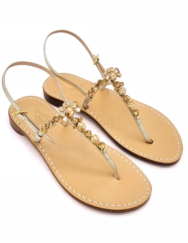 Krupp Jewel Sandals in Light Blue Leather with Leather Soles 2