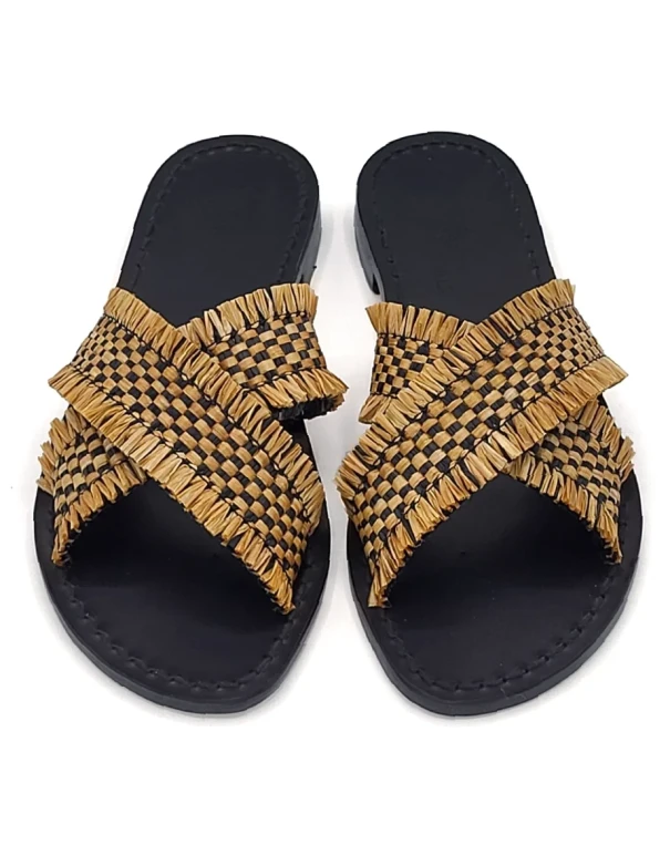 Rafia X Black sandals with a crisscross raffia upper