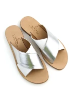 Solange Sandals White Silver Double Strap Leather Sandals